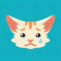 Cat emotional head. Vector illustration of cute kitty shows sad emotion. Crying emoji. Smiley icon. Print, chat Royalty Free Stock Photo