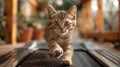 a cat engaging in physical activity, as it gracefully maneuvers on a treadmill, showcasing its agility and natural