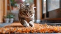 a cat engaging in physical activity, as it gracefully maneuvers on a treadmill, showcasing its agility and natural