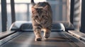 a cat engaging in physical activity, as it gracefully maneuvers on a treadmill, showcasing its agility and natural