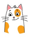 Cat expression. Cartoon pet with cute emotion, creative emoji of home animal. Vector illustration of funny mood of cat