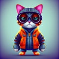 Cat exuded confidence as it stood tall wearing a stylish orange overcoat and donning fashionable glasses that added a touch of