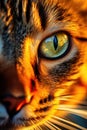 Cat eye. Eye of the tiger. Closeup of feline face with green eye and whiskers. Majestic jungle cat. Royalty Free Stock Photo