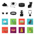 Cat eyes, a collar, a house for a cat, a medal on a ribbon.Cat set collection icons in black,flet style vector symbol Royalty Free Stock Photo