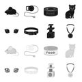 Cat eyes, a collar, a house for a cat, a medal on a ribbon.Cat set collection icons in black,monochrome style vector Royalty Free Stock Photo