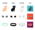 Cat eyes, a collar, a house for a cat, a medal on a ribbon.Cat set collection icons in cartoon,black,outline,flat style Royalty Free Stock Photo