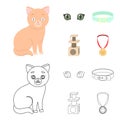 Cat eyes, a collar, a house for a cat, a medal on a ribbon.Cat set collection icons in cartoon,outline style vector Royalty Free Stock Photo