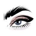 Cat eyes makeup with fake eyelashes and brows beauty illustration, self care beauty treatment . Eyelash mapping