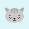 Cat face character. A cute gray kitten Vector illustration for greeting card, invitation Royalty Free Stock Photo