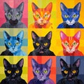 Colorful Cat Painting With Nine Cats In Cubist Style