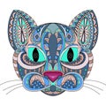 cat face doodle. color stylized cat, ornament. coloring book page for adult. Vector illustration. Hand drawn artwork