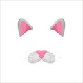 Cat face elements. Vector illustration. Animal character ears and nose. Video chart filter effect for selfie photo decoration. Car