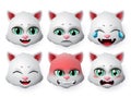 Cat face emoji vector set. Cats emoticon in angry and sad expressions or emotion isolated. Royalty Free Stock Photo