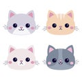 Cat face head round icon set. Different breeds and patterns, emotions, colors. Cute kitten, kitty. Cartoon kawaii funny baby