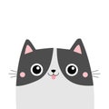 Cat face head showing tongue. Cute cartoon kitten character. Kawaii animal silhouette. Funny baby kitty. Happy Valentines Day.