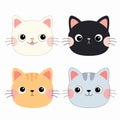 Cat face round icon set. Different colors. Cute kitten head silhouette. Funny kawaii cartoon baby character. Happy Valentines Day