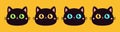 Cat face set line. Black round silhouette icon. Kitten with yellow, blue, green eyes. Cute cartoon funny pet character. Funny Royalty Free Stock Photo