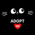 Cat face silhouette. Adopt me. Eyes moustaches in the dark. Pet adoption. Heart. Kawaii animal. Cute cartoon kitty character. Funn Royalty Free Stock Photo