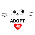 Cat face silhouette. Adopt me. Eyes moustaches. Pet adoption. Heart. Kawaii animal. Cute cartoon kitty character. Funny baby kitte Royalty Free Stock Photo