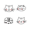 Cat faces collection in cute doodle style. Funny animals avatar with different emotions. Vector illustration on white Royalty Free Stock Photo