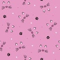 Cat faces and paws seamless pattern vector