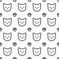 Cat faces and paws seamless pattern