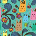 Cat fantasy seamless pattern Royalty Free Stock Photo