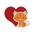 cat feline curious small red heart