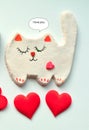 Cat figure art i love you and red hearts valentine& x27;s on a white background Royalty Free Stock Photo