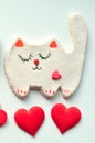 Cat figure art i love you and red hearts valentine& x27;s on a white background Royalty Free Stock Photo