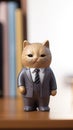A cat figurine wearing a suit and tie, AI Royalty Free Stock Photo