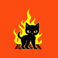 Cat on fire. Angry catr meme. pop art firey cat design