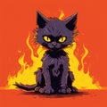 Cat on fire. Angry catr meme. pop art firey cat design