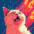 Cat on fire. Angry catr meme. pop art firey cat design