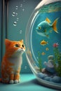 Cat and fish in a aquarium