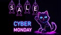Cat with Fish, black friday and cyber monday sale concept. Seasonal shopping sales Animals Food Royalty Free Stock Photo