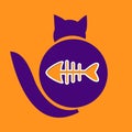 Cat and fish emblem with paper cut effect