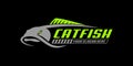 cat fish fishing logo on black dark background. modern rustic logo design. great to use as your any fishing company logo
