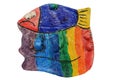 Cat with fish. Rainbow colors. Crafts from clay