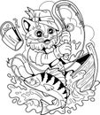 cat fisher coloring book illustration