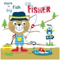 Cat the fisherman funny animal cartoon,vector illustration Royalty Free Stock Photo