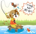 Cat fishing time, vector cartoon illustration Royalty Free Stock Photo