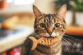 cat with fishshaped biscuit in its mouth