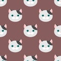 Cat. flat feline head. seamless pattern, vector background