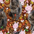 Cat flower ball decor seamless pattern