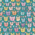 Cat flower outline seamless pattern Royalty Free Stock Photo