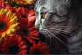 Cat and flowers background