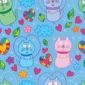 Cat fly love cute seamless pattern