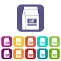 Cat food bag icons set flat Royalty Free Stock Photo