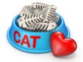 Cat food bowl and red heart 3D rendering illustration on white b Royalty Free Stock Photo